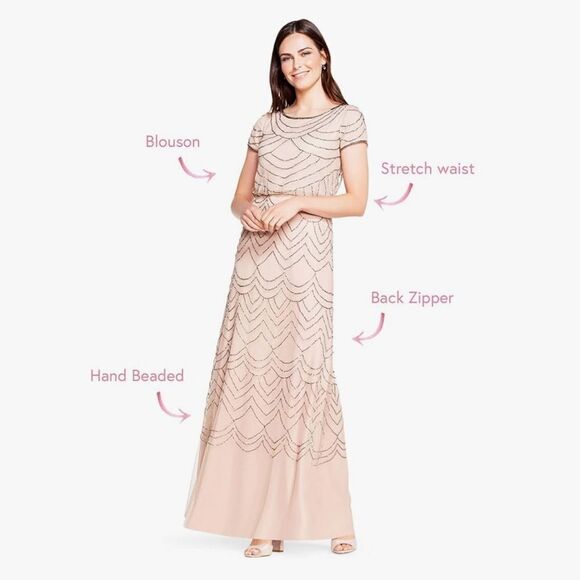 Adrianna Papell Women's Short Sleeve Blouson Beaded Gown-Size 10 - Picture 14 of 14